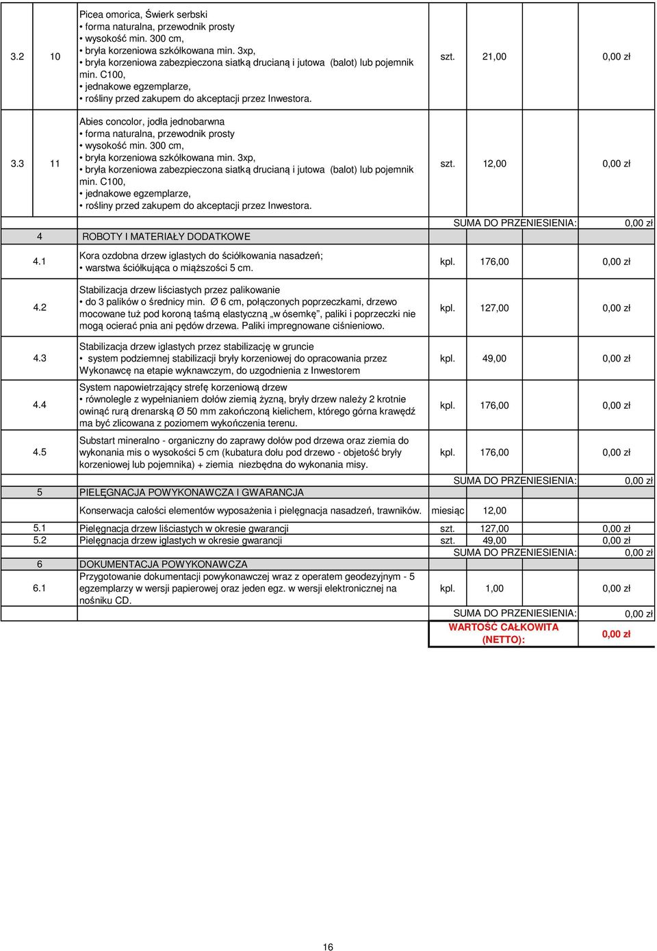 300 cm, bryła korzeniowa szkółkowana min. 3xp, bryła korzeniowa zabezpieczona siatką drucianą i jutowa (balot) lub pojemnik min.