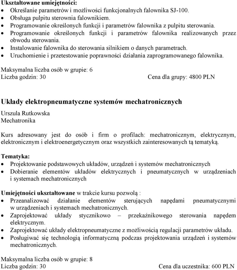 Instalowanie falownika do sterowania silnikiem o danych parametrach. Uruchomienie i przetestowanie poprawności działania zaprogramowanego falownika.