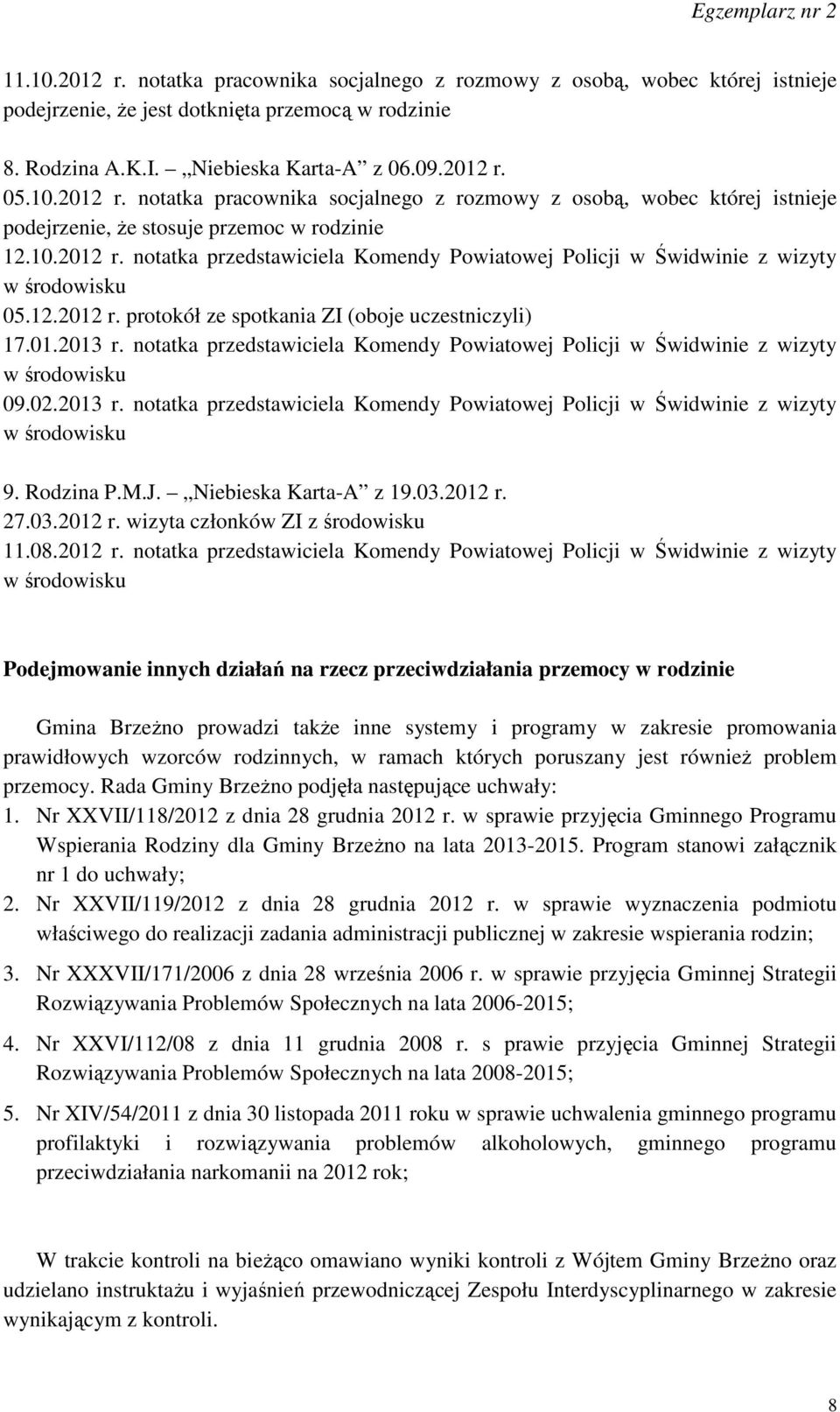 notatka przedstawiciela Komendy Powiatowej Policji w Świdwinie z wizyty 09.02.2013 r. notatka przedstawiciela Komendy Powiatowej Policji w Świdwinie z wizyty 9. Rodzina P.M.J. Niebieska Karta-A z 19.