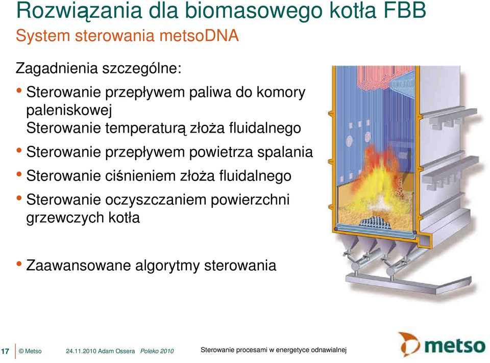 powietrza spalania Sterowanie ciśnieniem złoŝa fluidalnego Sterowanie oczyszczaniem powierzchni grzewczych