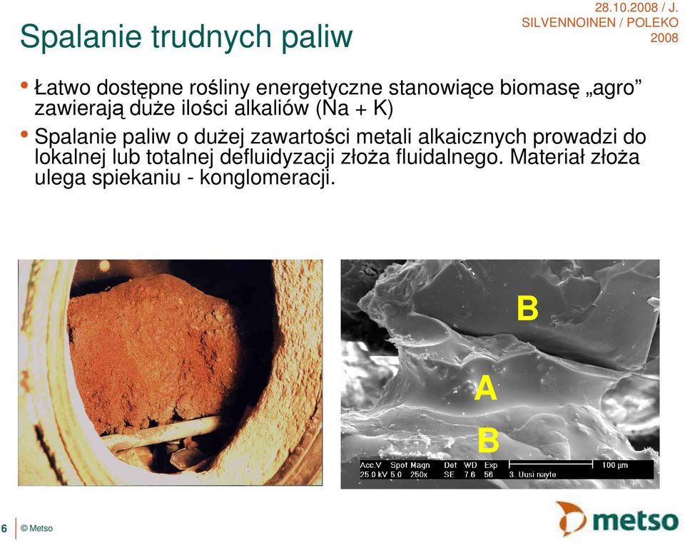 zawierają duŝe ilości alkaliów (Na + K) Spalanie paliw o duŝej zawartości metali