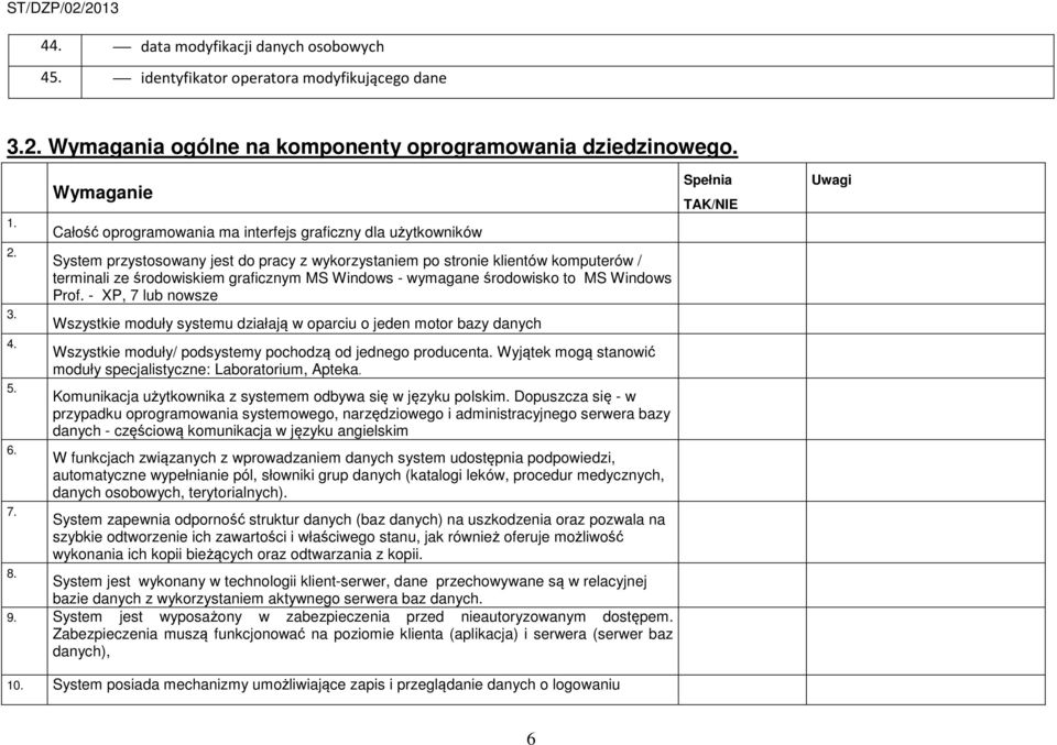 Wymaganie Całość oprogramowania ma interfejs graficzny dla użytkowników System przystosowany jest do pracy z wykorzystaniem po stronie klientów komputerów / terminali ze środowiskiem graficznym MS