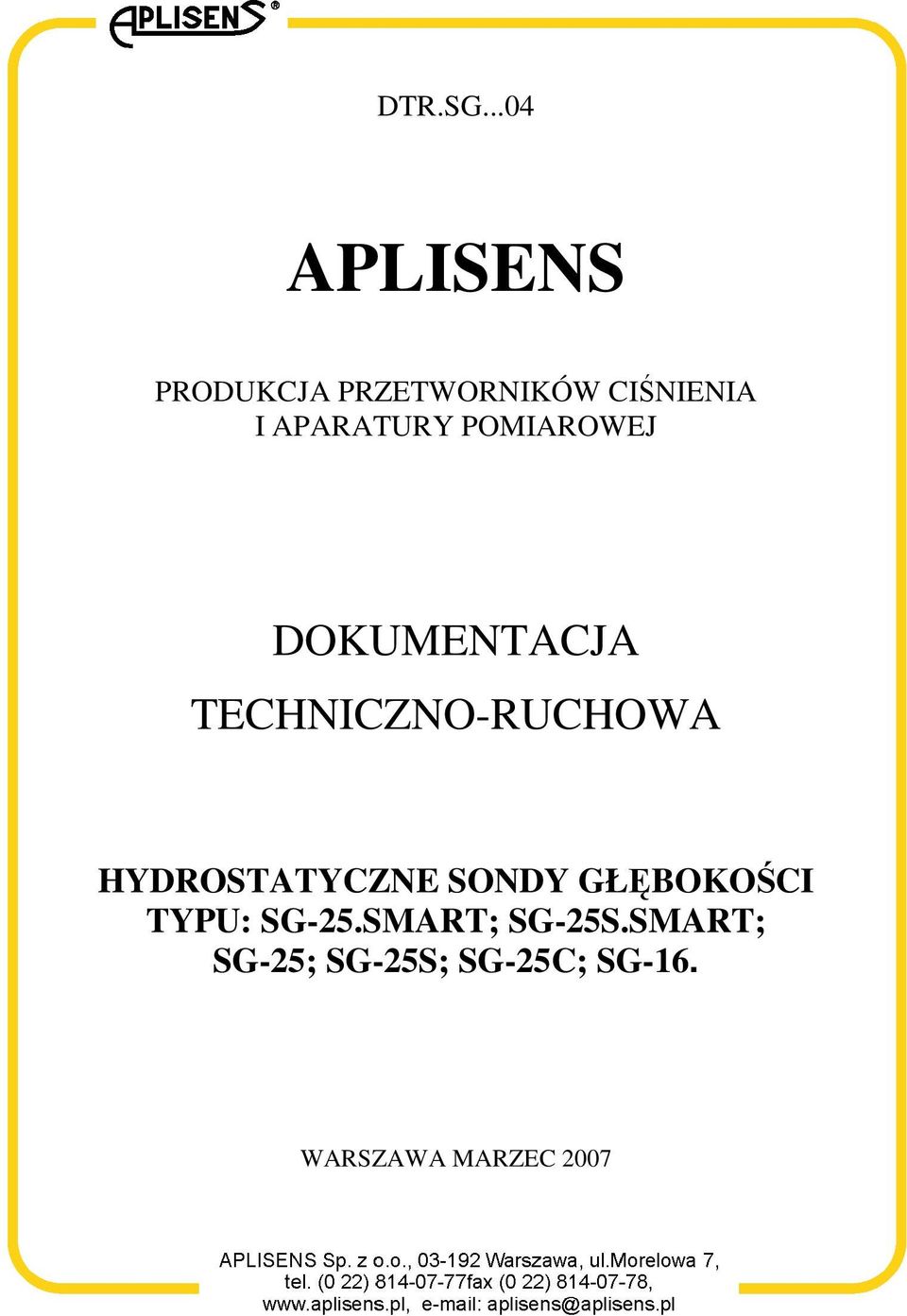 APARATURY POMIAROWEJ DOKUMENTACJA TECHNICZNORUCHOWA