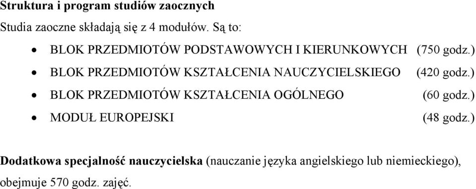 ) BLOK PRZEDMIOTÓW KSZTAŁCENIA NAUCZYCIELSKIEGO (420 godz.