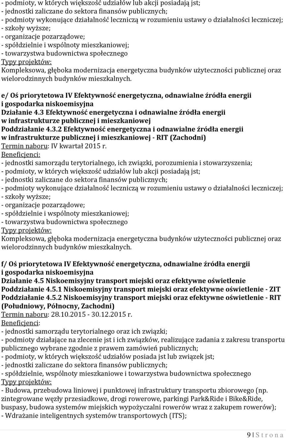 wielorodzinnych budynków mieszkalnych. e/ Oś priorytetowa IV Efektywność energetyczna, odnawialne źródła energii i gospodarka niskoemisyjna Działanie 4.