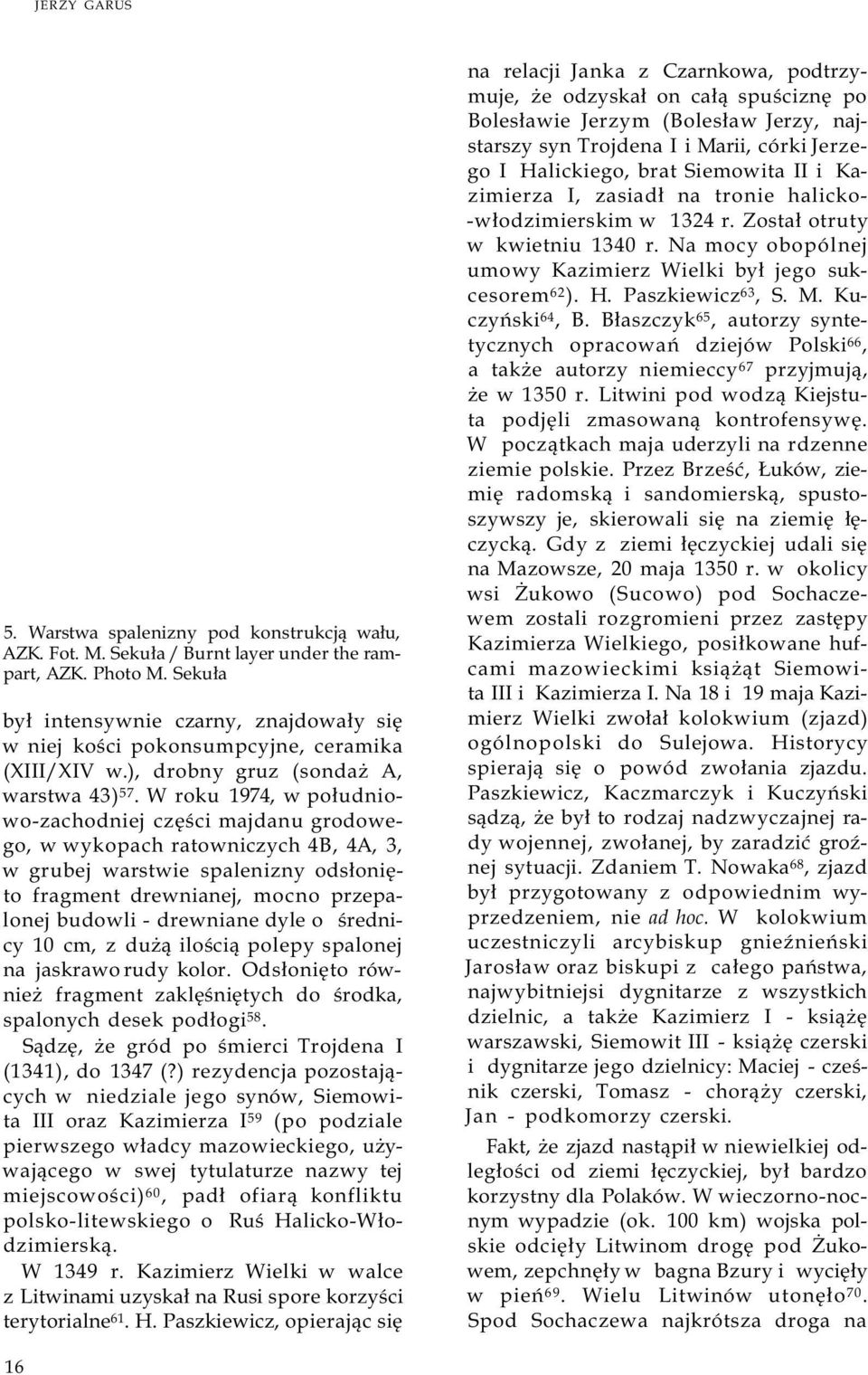 W roku 1974, w południowo-zachodniej części majdanu grodowego, w wykopach ratowniczych 4B, 4A, 3, w grubej warstwie spalenizny odsłonięto fragment drewnianej, mocno przepalonej budowli - drewniane