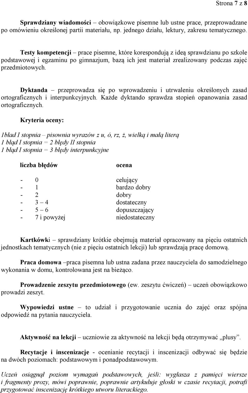 Dyktanda przeprowadza się po wprowadzeniu i utrwaleniu określonych zasad ortograficznych i interpunkcyjnych. Każde dyktando sprawdza stopień opanowania zasad ortograficznych.