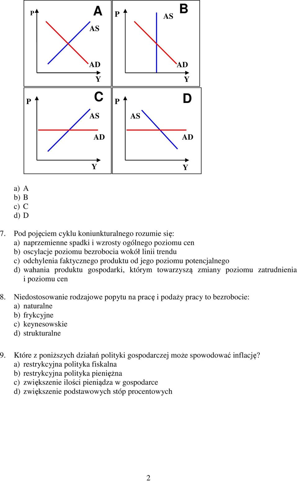 produktu od jego poziomu potencjalnego d) wahania produktu gospodarki, którym towarzyszą zmiany poziomu zatrudnienia i poziomu cen 8.