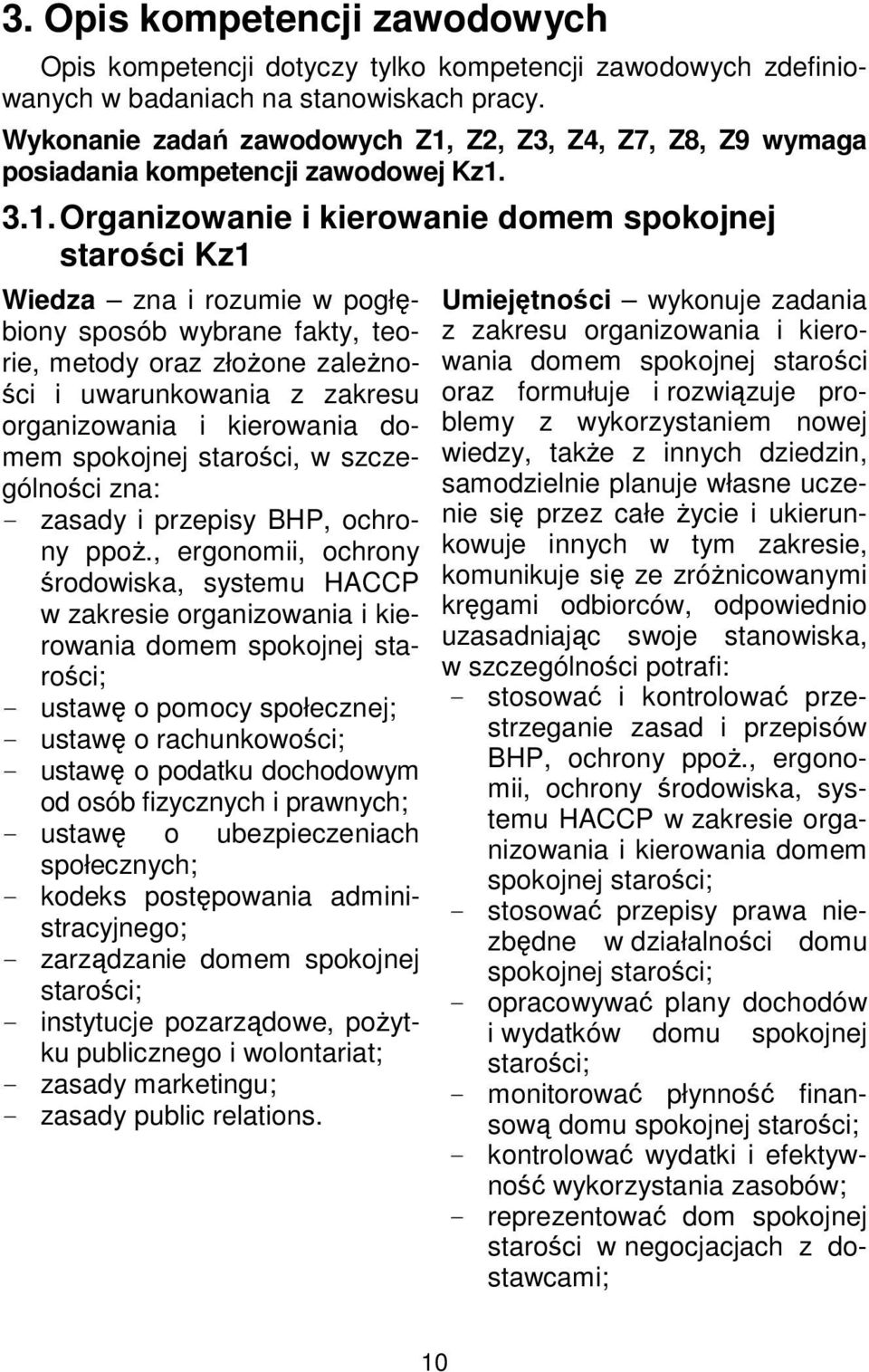 Z2, Z3, Z4, Z7, Z8, Z9 wymaga posiadania kompetencji zawodowej Kz1.