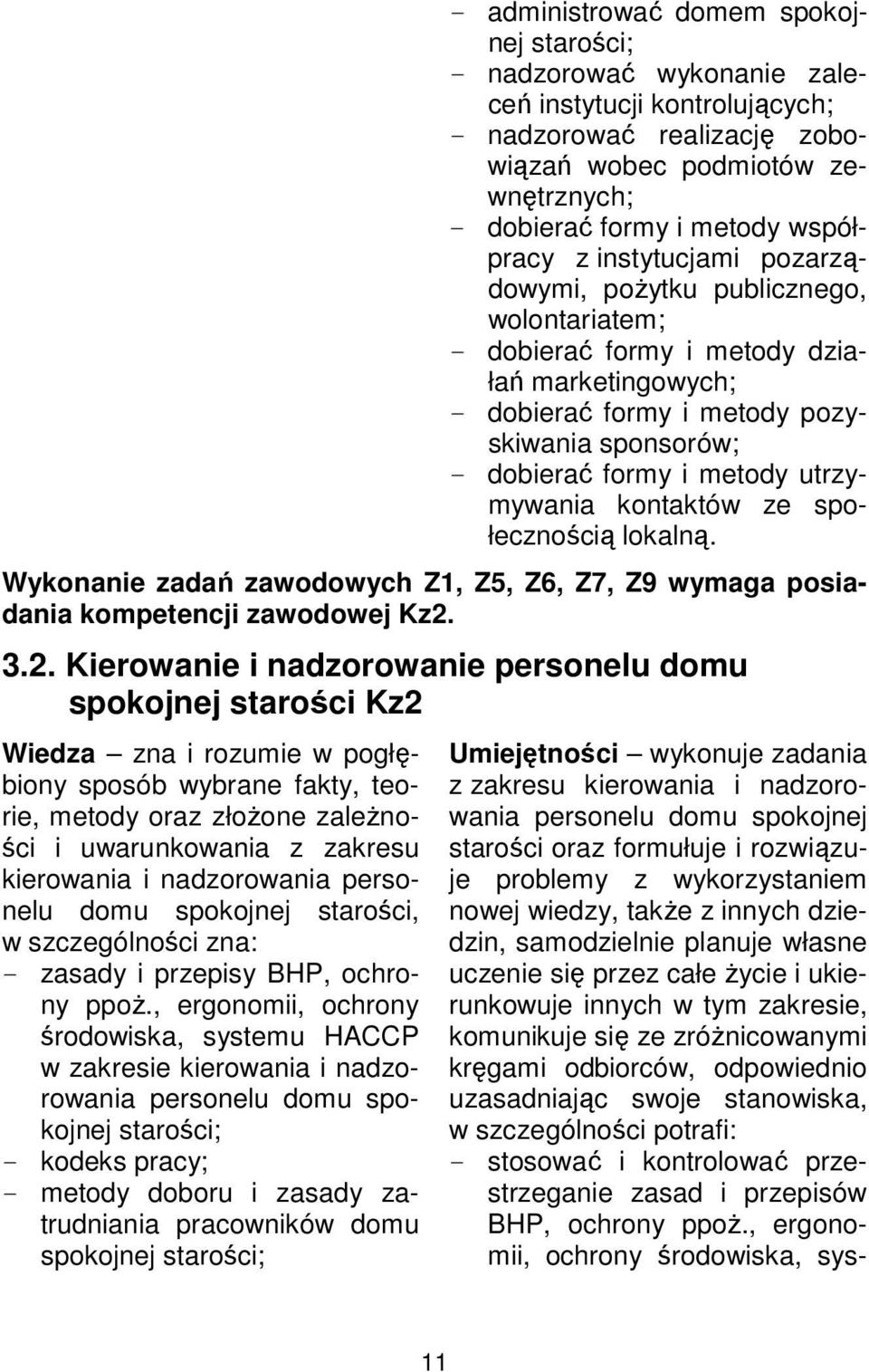 metody utrzymywania kontaktów ze społecznością lokalną. Wykonanie zadań zawodowych Z1, Z5, Z6, Z7, Z9 wymaga posiadania kompetencji zawodowej Kz2.