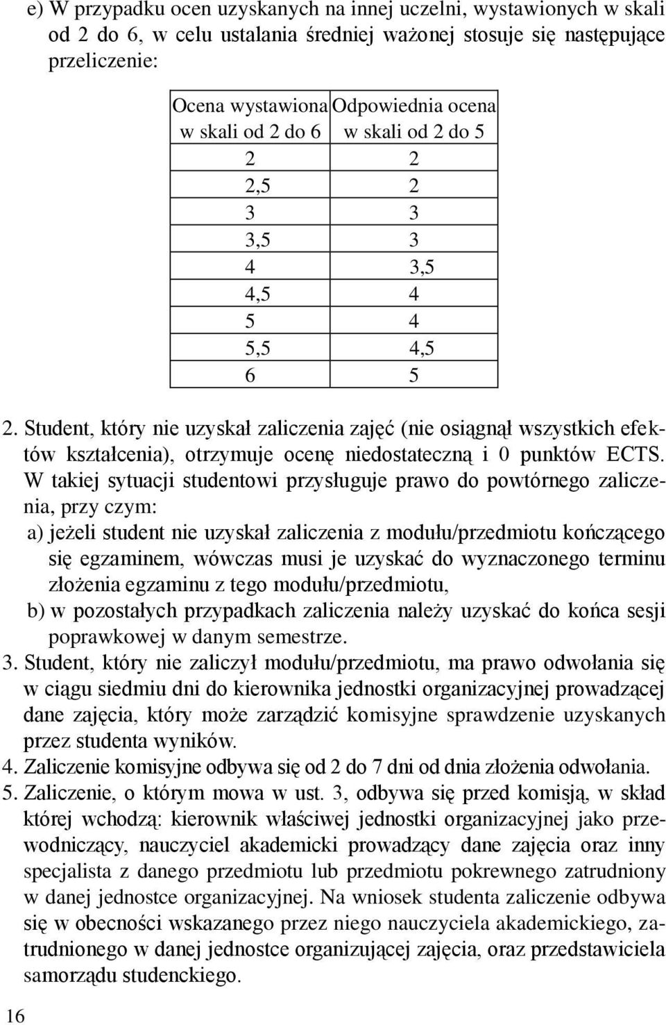 Student, który nie uzyskał zaliczenia zajęć (nie osiągnął wszystkich efektów kształcenia), otrzymuje ocenę niedostateczną i 0 punktów ECTS.