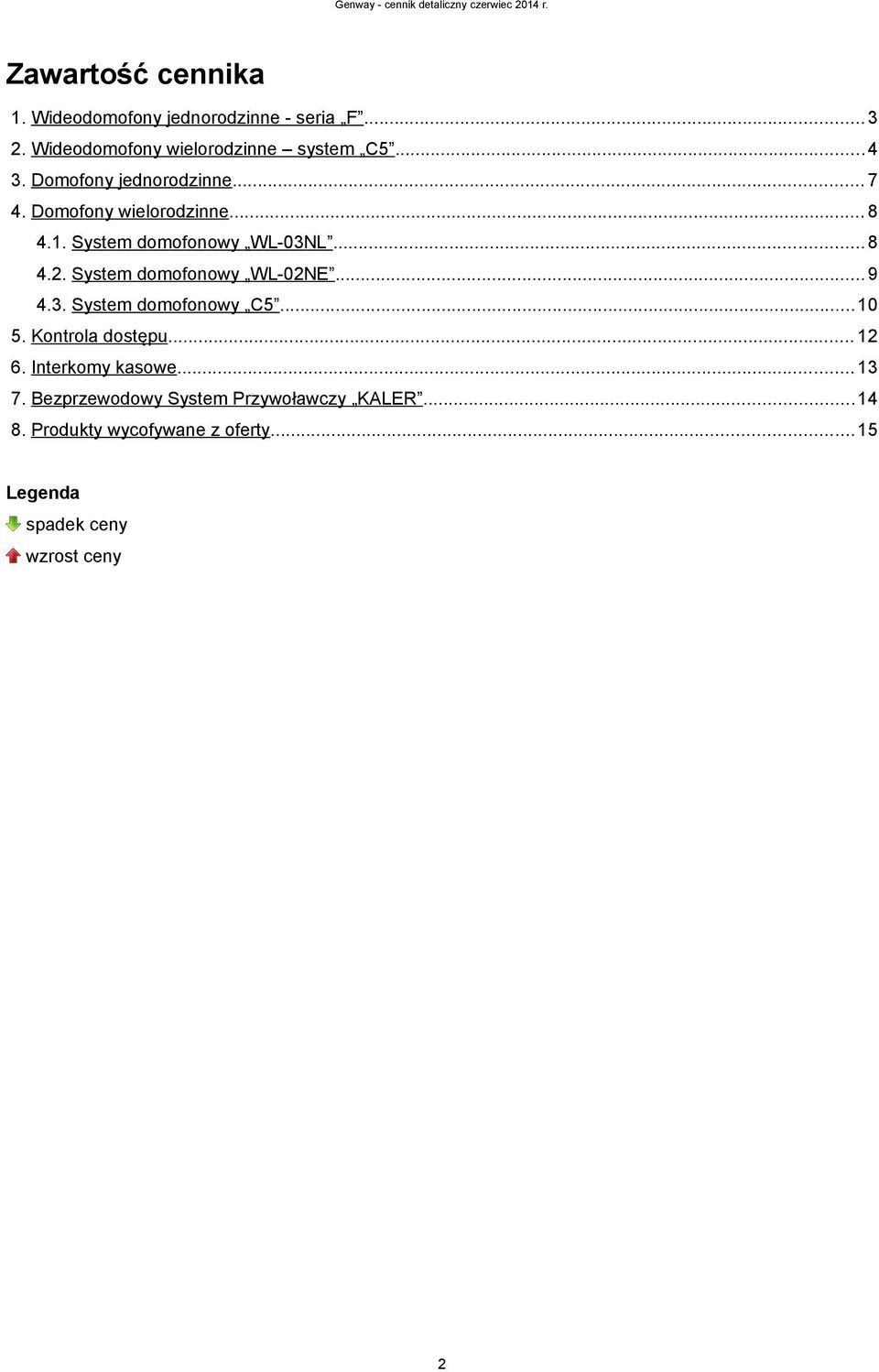 System domofonowy WL-02NE...9 4.3. System domofonowy C5...10 5. Kontrola dostępu... 12 6. Interkomy kasowe.