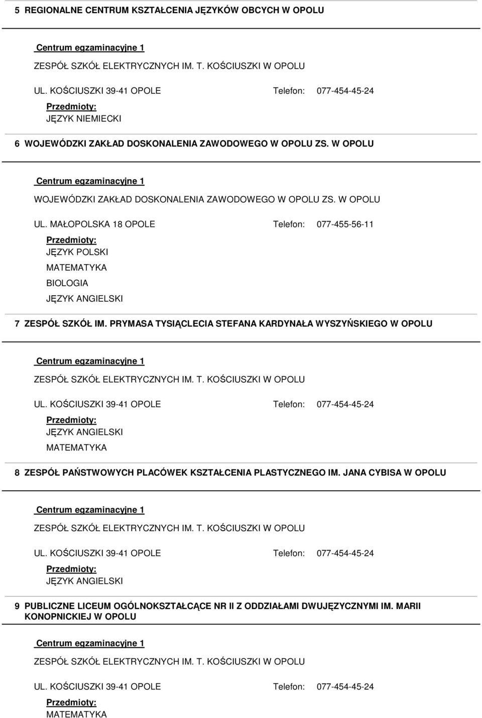 PRYMASA TYSIĄCLECIA STEFANA KARDYNAŁA WYSZYŃSKIEGO W OPOLU 8 ZESPÓŁ PAŃSTWOWYCH