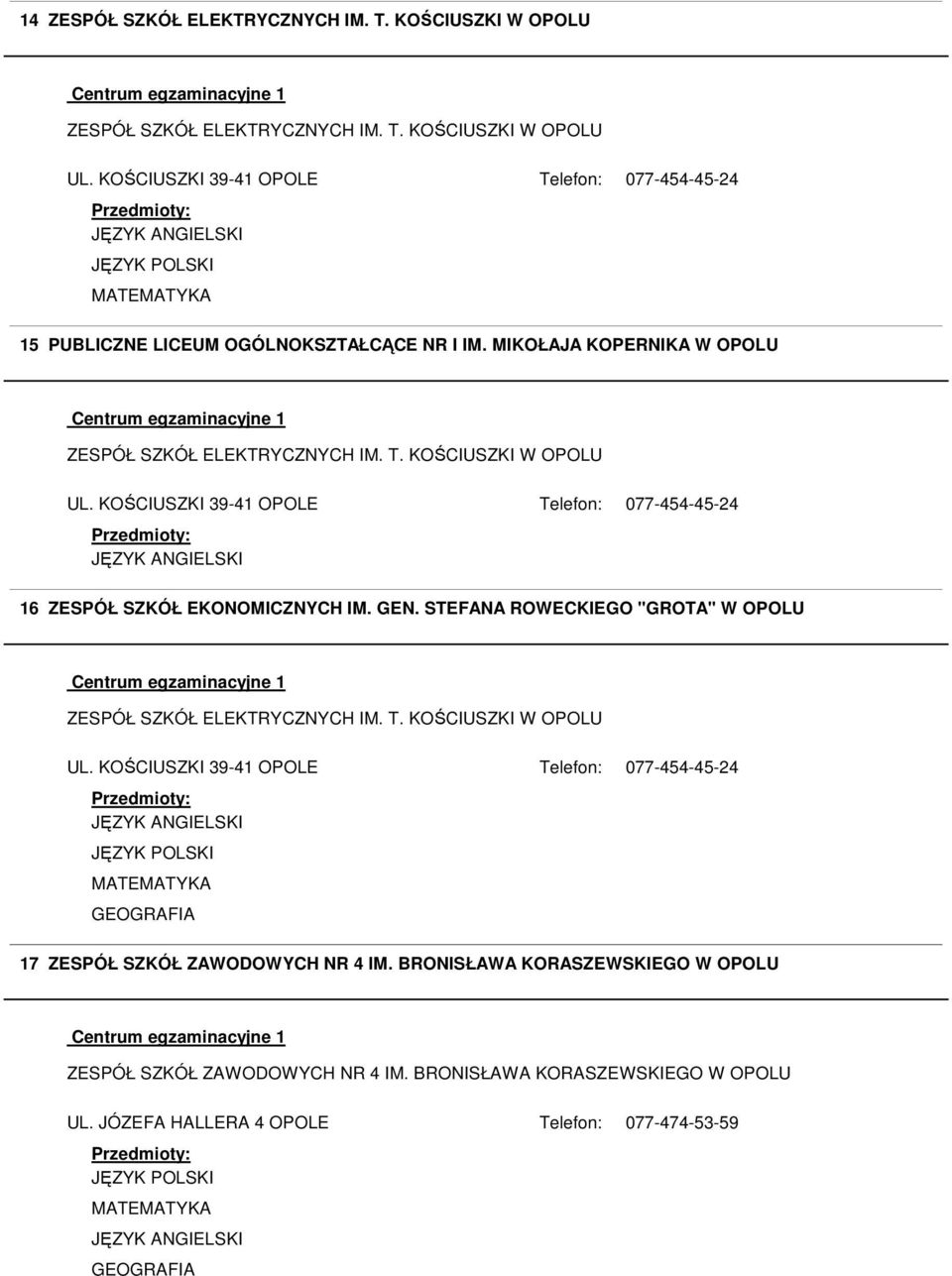 STEFANA ROWECKIEGO "GROTA" W OPOLU 17 ZESPÓŁ SZKÓŁ ZAWODOWYCH NR 4 IM.