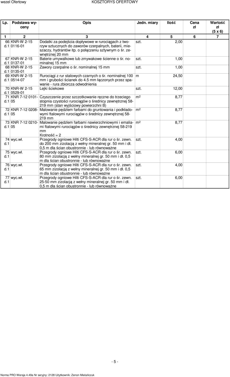 nominalnej 15 0135-01 69 KNR-W 2-15 0514-07 70 KNR-W 2-15 0529-01 71 KNR 7-12 0101-05 72 KNR 7-12 0208-05 73 KNR 7-12 0210-05 74 wyc.wł. 75 wyc.wł. 76 wyc.wł. 77 wyc.wł. Rurociągi z rur stalowych czarnych o śr.