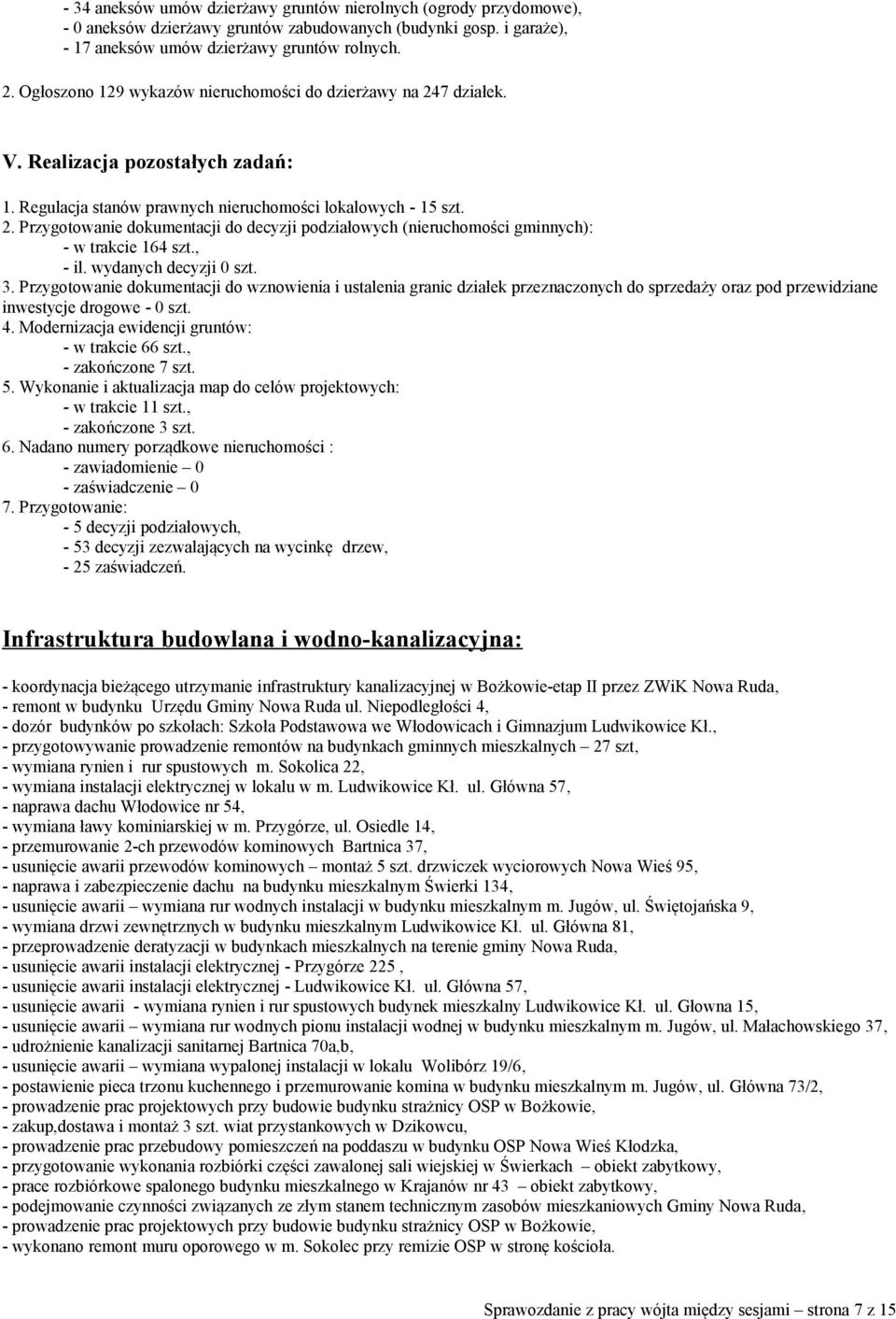 , - il. wydanych decyzji 0 szt. 3. Przygotowanie dokumentacji do wznowienia i ustalenia granic działek przeznaczonych do sprzedaży oraz pod przewidziane inwestycje drogowe - 0 szt. 4.