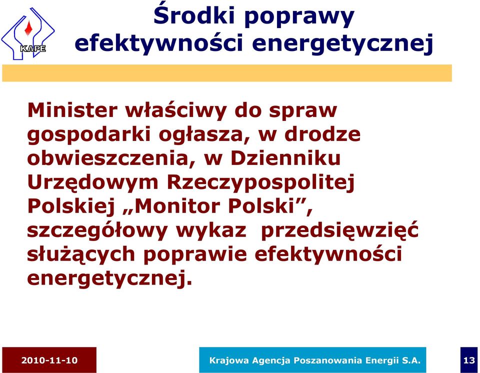 Rzeczypospolitej Polskiej Monitor Polski, szczegółowy wykaz przedsięwzięć