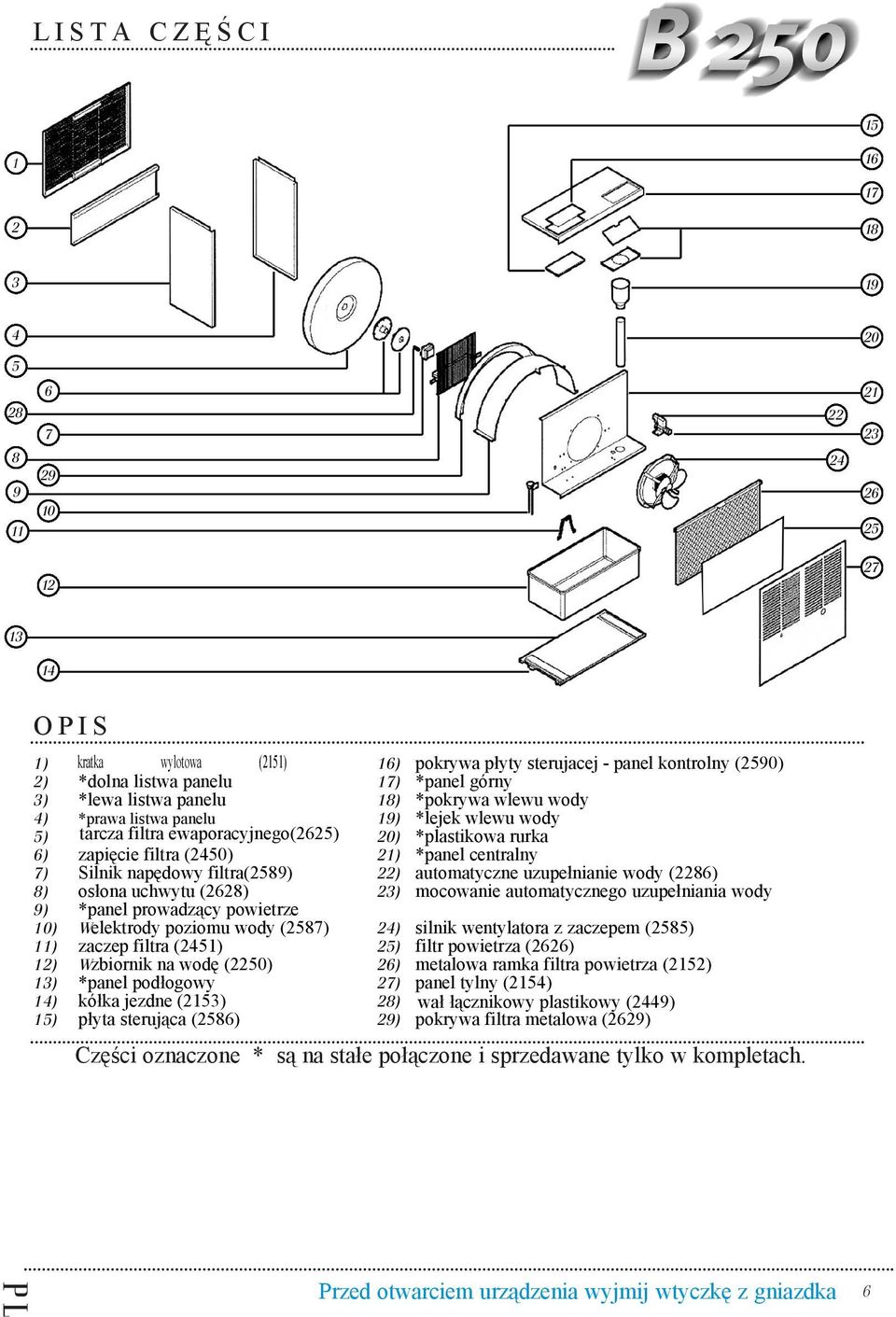 (2587) zaczep filtra (2451) Wzbiornik na wodę (2250) *panel podłogowy kółka jezdne (2153) płyta sterująca (2586) 16) 17) 18) 19) 20) 21) 22) 23) 24) 25) 26) 27) 28) 29) pokrywa płyty sterujacej -