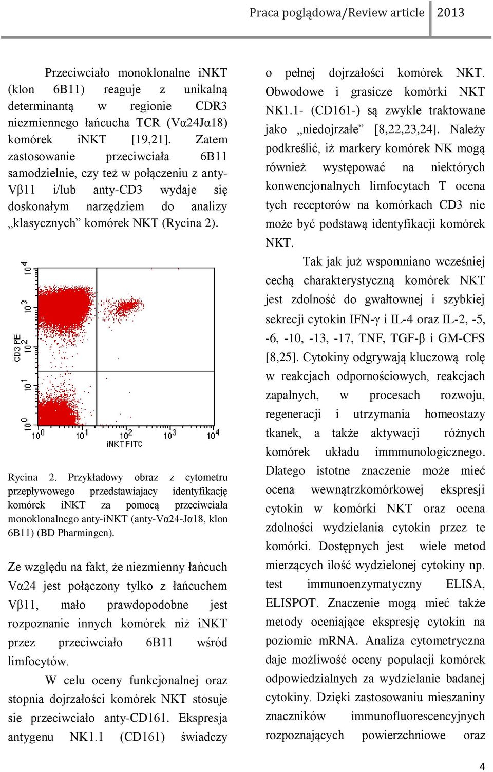Przykładowy obraz z cytometru przepływowego przedstawiajacy identyfikację komórek inkt za pomocą przeciwciała monoklonalnego anty-inkt (anty-vα24-jα18, klon 6B11) (BD Pharmingen).