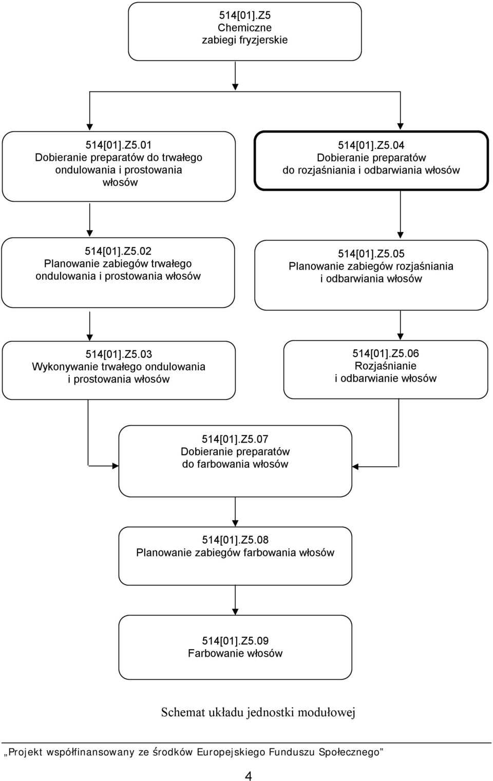 Z5.06 Rozjaśnianie i odbarwianie włosów 514[01].Z5.07 Dobieranie preparatów do farbowania włosów 514[01].Z5.08 Planowanie zabiegów farbowania włosów 514[01].