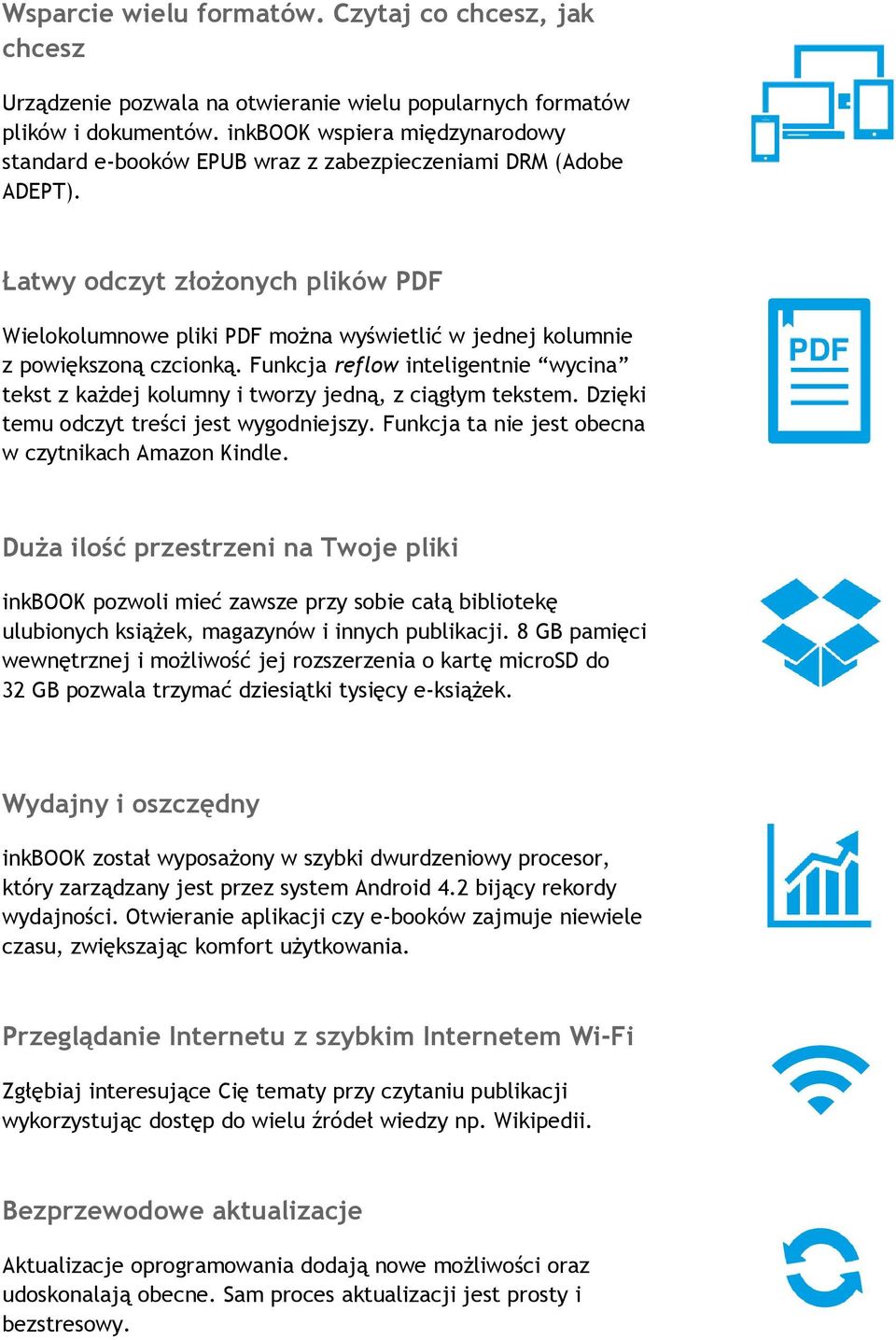 Łatwy odczyt złożonych plików PDF Wielokolumnowe pliki PDF można wyświetlić w jednej kolumnie z powiększoną czcionką.