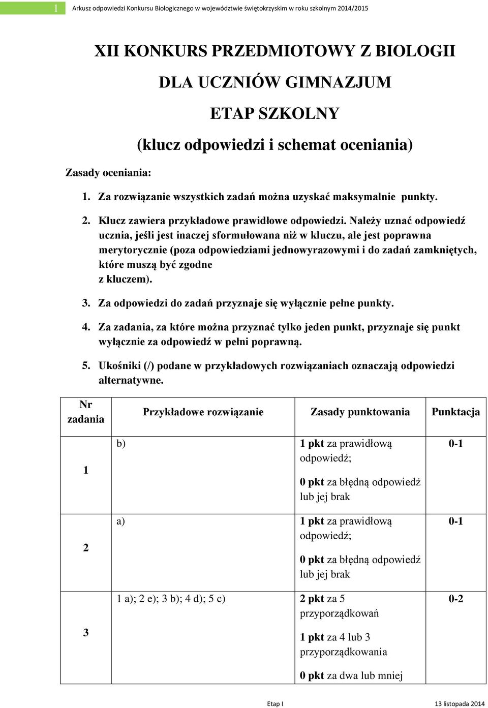 Należy uznać odpowiedź ucznia, jeśli jest inaczej sformułowana niż w kluczu, ale jest poprawna merytorycznie (poza odpowiedziami jednowyrazowymi i do zadań zamkniętych, które muszą być zgodne z
