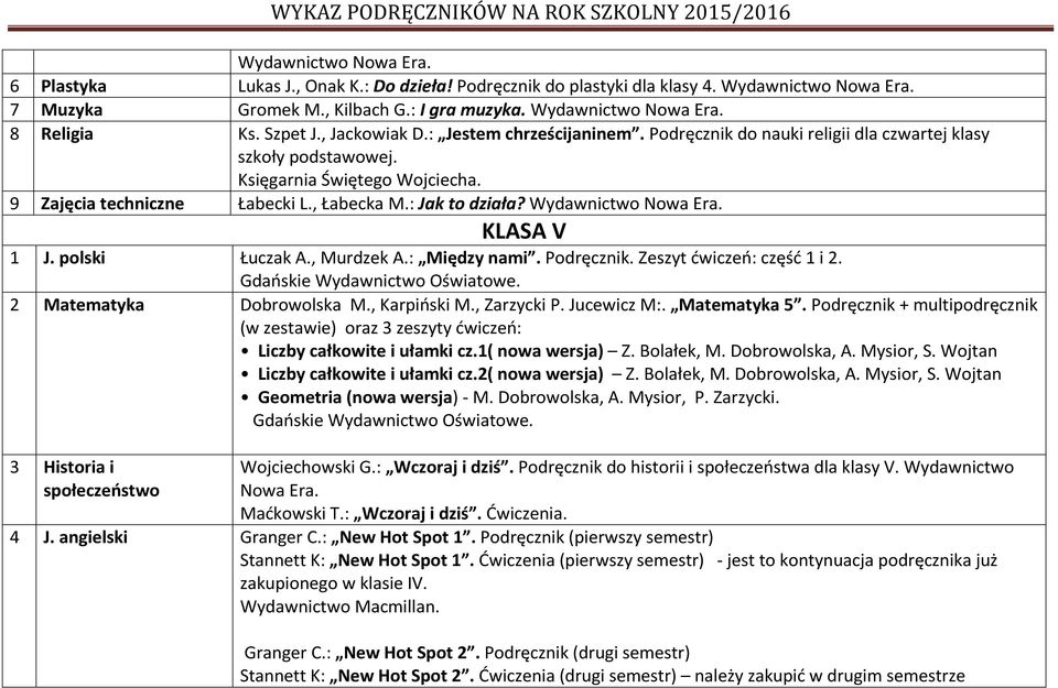 Zeszyt ćwiczeń: część 1 i 2. 2 Matematyka Dobrowolska M., Karpiński M., Zarzycki P. Jucewicz M:. Matematyka 5.