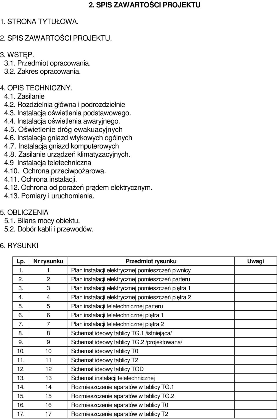 Zasilanie urządzeń klimatyzacyjnych. 4.9 Instalacja teletechniczna 4.10. Ochrona przeciwpożarowa. 4.11. Ochrona instalacji. 4.12. Ochrona od porażeń prądem elektrycznym. 4.13. Pomiary i uruchomienia.