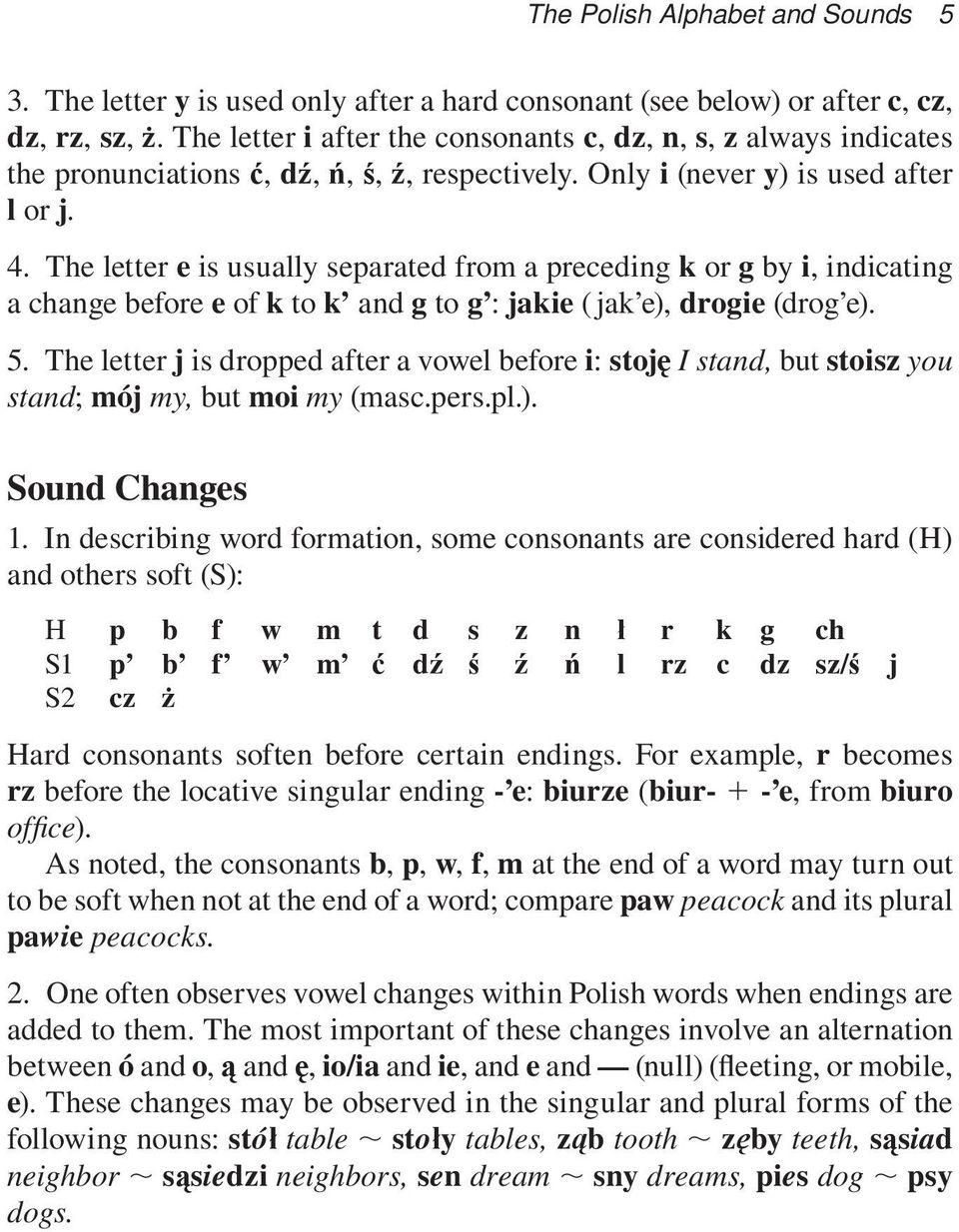The letter e is usually separated from a preceding k or g by i, indicating a change before e of k to k and g to g : jakie (jak e), drogie (drog e). 5.