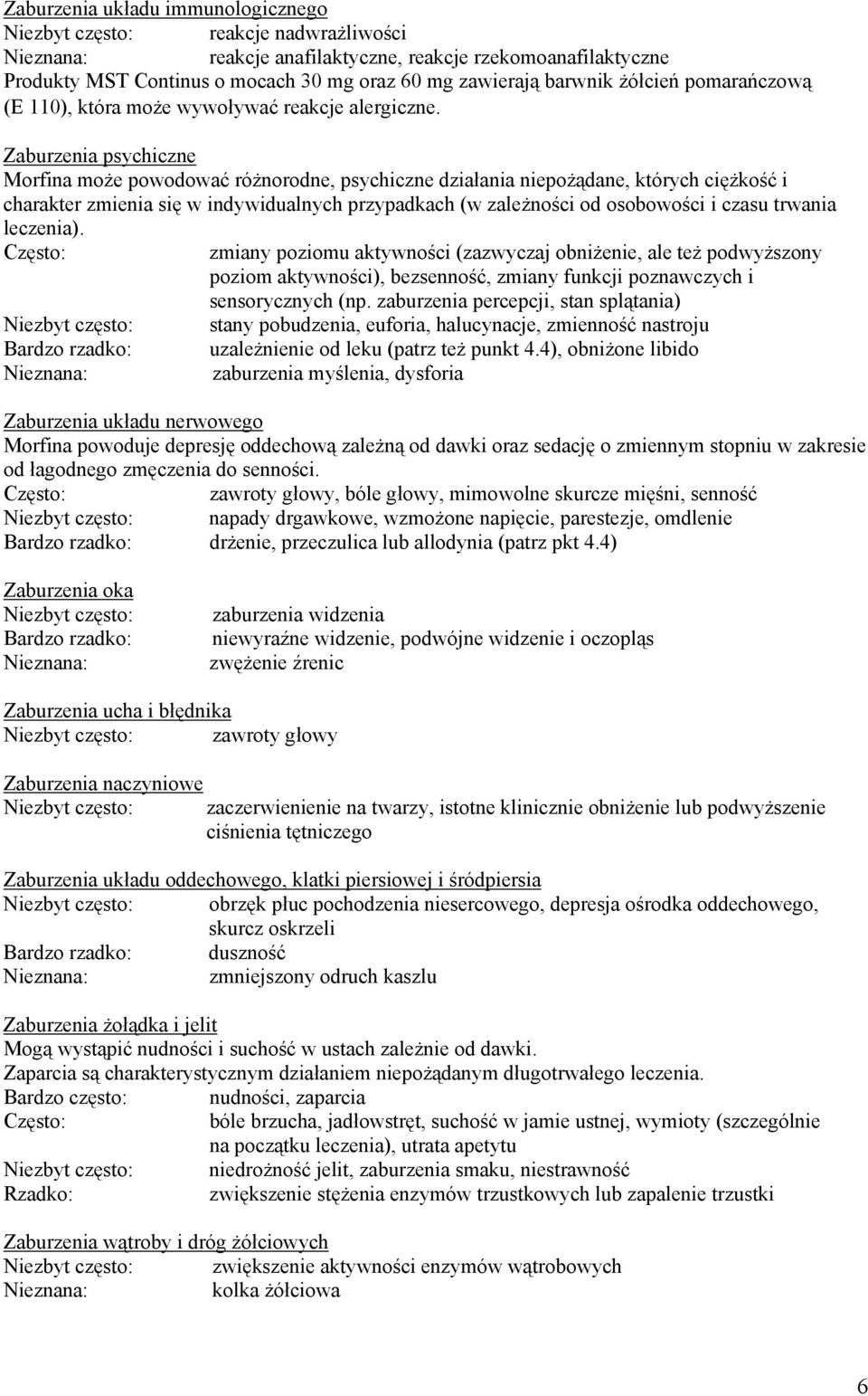 Zaburzenia psychiczne Morfina może powodować różnorodne, psychiczne działania niepożądane, których ciężkość i charakter zmienia się w indywidualnych przypadkach (w zależności od osobowości i czasu