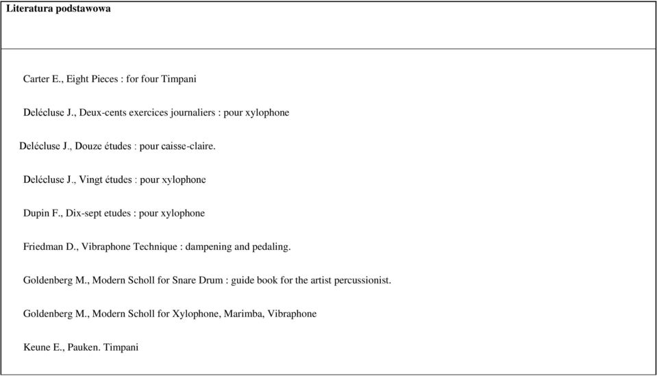 , Dix-sept etudes : pour xylophone Friedman D., Vibraphone Technique : dampening and pedaling. Goldenberg M.