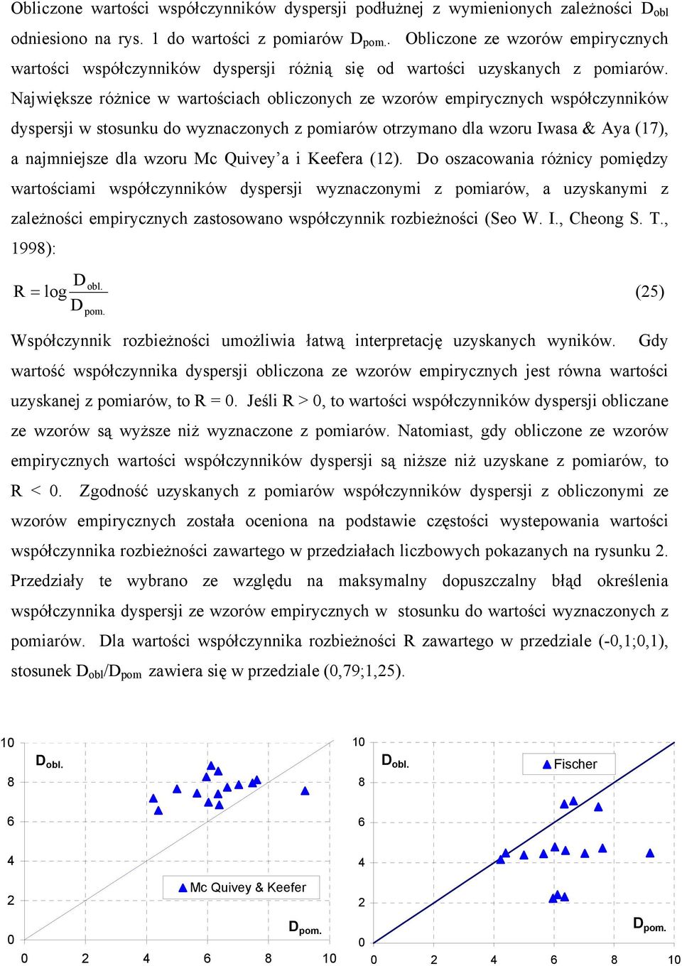 Największe różnice w wartościach obliczonych ze wzorów empirycznych współczynników dyspersji w stosunku do wyznaczonych z pomiarów otrzymano dla wzoru Iwasa & Aya (17), a najmniejsze dla wzoru Mc