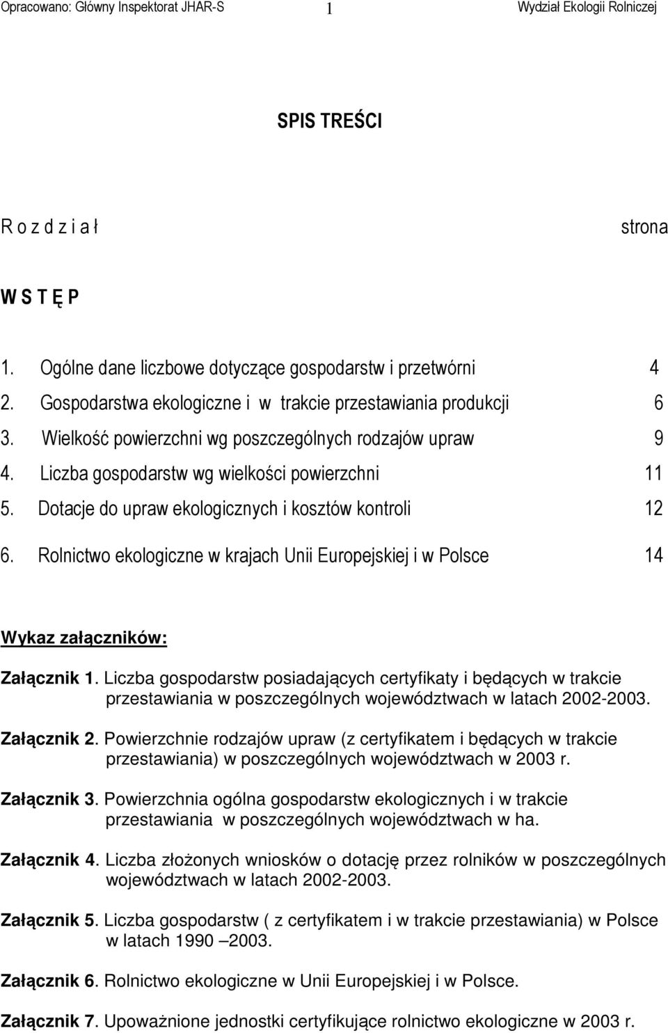 Rolnictwo ekologiczne w krajach Unii Europejskiej i w Polsce 14 Wykaz załączników: Załącznik 1.