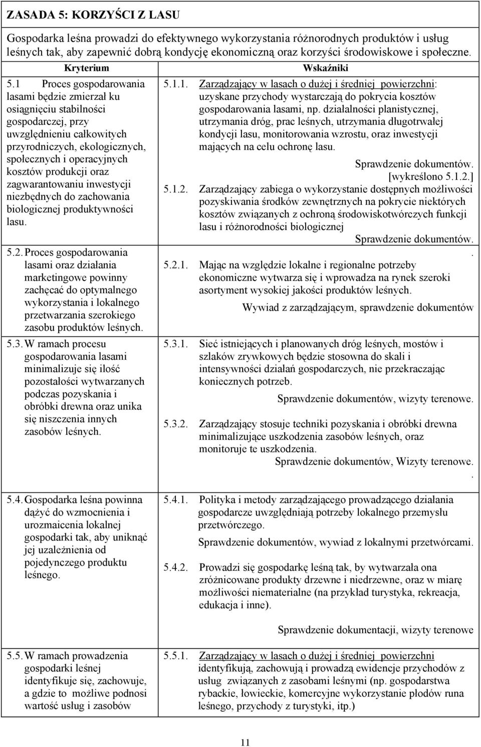 1 Proces gospodarowania lasami będzie zmierzał ku osiągnięciu stabilności gospodarczej, przy uwzględnieniu całkowitych przyrodniczych, ekologicznych, społecznych i operacyjnych kosztów produkcji oraz