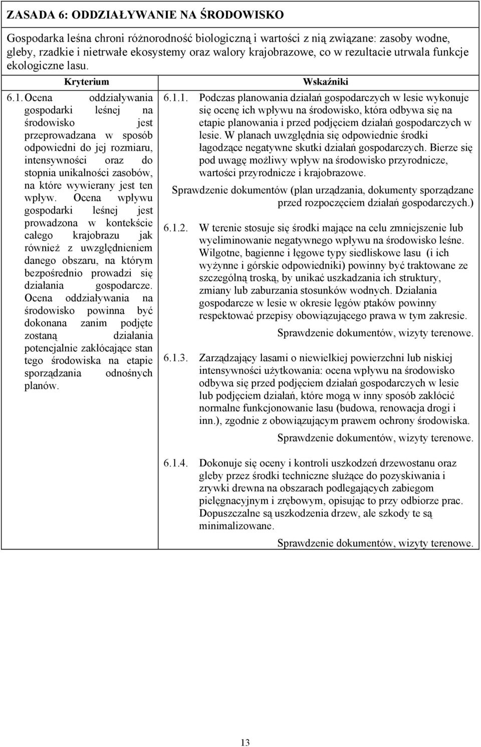 Ocena oddziaływania gospodarki leśnej na środowisko jest przeprowadzana w sposób odpowiedni do jej rozmiaru, intensywności oraz do stopnia unikalności zasobów, na które wywierany jest ten wpływ.