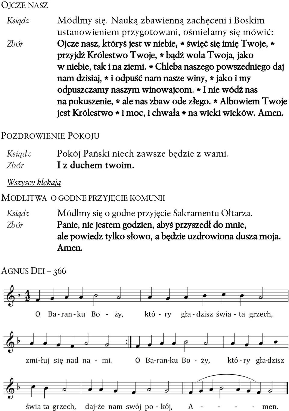 niebie, tak i na ziemi. * Chleba naszego powszedniego daj nam dzisiaj, * i odpuść nam nasze winy, * jako i my odpuszczamy naszym winowajcom. * I nie wódź nas na pokuszenie, * ale nas zbaw ode złego.