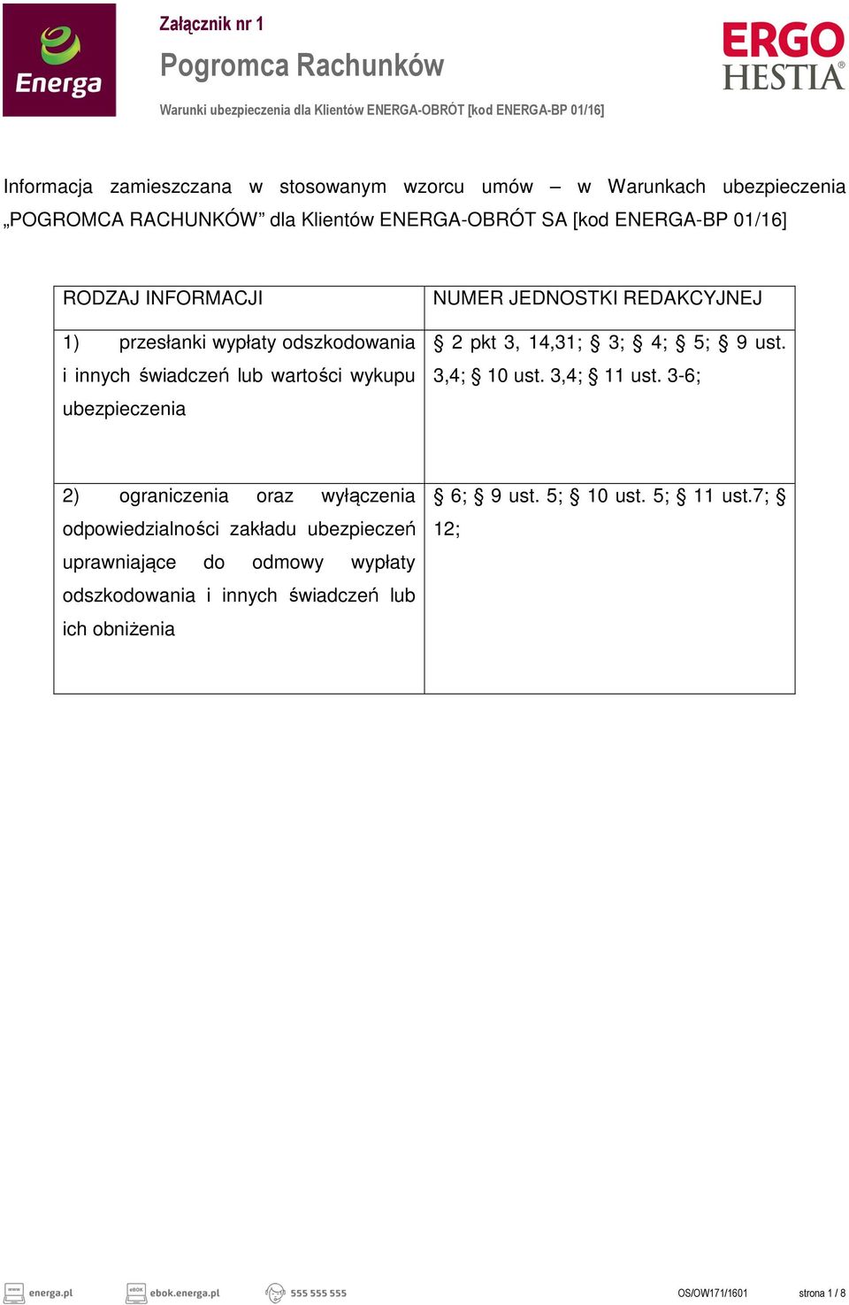 wartości wykupu ubezpieczenia NUMER JEDNOSTKI REDAKCYJNEJ 2 pkt 3, 14,31; 3; 4; 5; 9 ust. 3,4; 10 ust. 3,4; 11 ust.