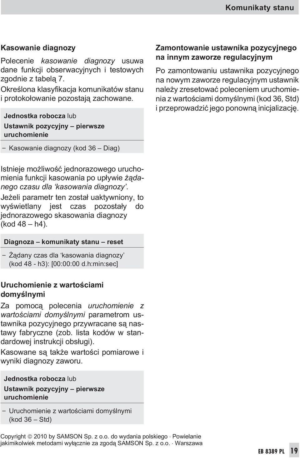 Jednostka robocza lub Ustawnik pozycyjny pierwsze uruchomienie Zamontowanie ustawnika pozycyjnego na innym zaworze regulacyjnym Po zamontowaniu ustawnika pozycyjnego na nowym zaworze regulacyjnym