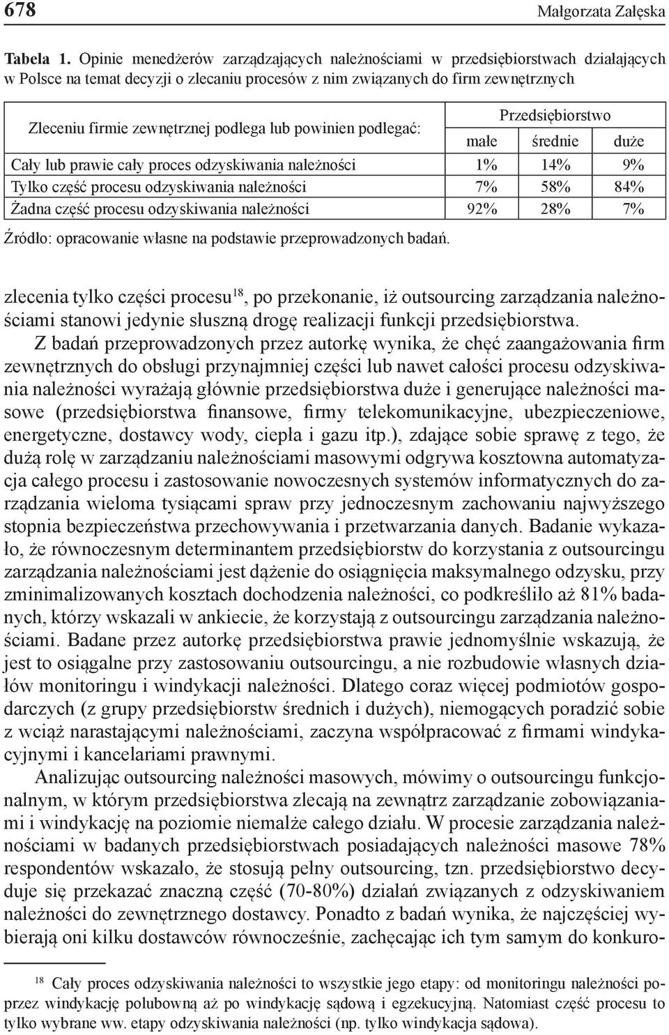podlega lub powinien podlegać: Przedsiębiorstwo małe średnie duże Cały lub prawie cały proces odzyskiwania należności 1% 14% 9% Tylko część procesu odzyskiwania należności 7% 58% 84% Żadna część