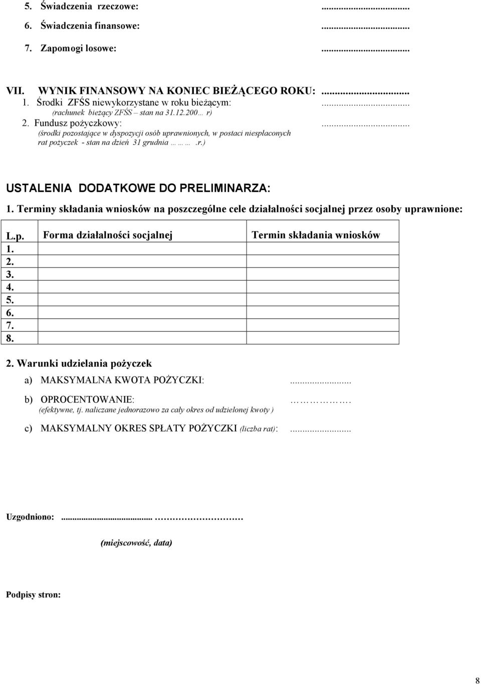 Terminy składania wniosków na poszczególne cele działalności socjalnej przez osoby uprawnione: L.p. Forma działalności socjalnej Termin składania wniosków 1. 2.