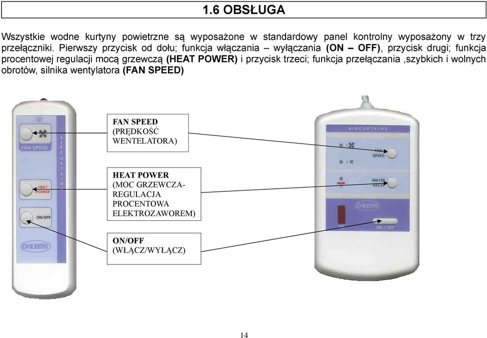 Pierwszy przycisk od dołu; funkcja włączania wyłączania (ON OFF), przycisk drugi; funkcja procentowej regulacji mocą