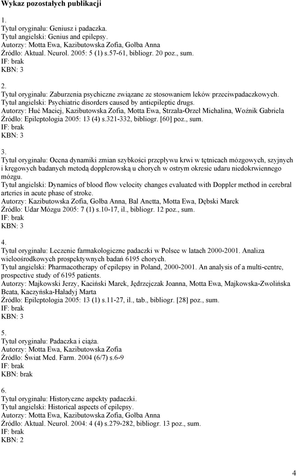 Autorzy: Huć Maciej, Kazibutowska Zofia, Motta Ewa, Strzała-Orzeł Michalina, Woźnik Gabriela Źródło: Epileptologia 2005: 13 (4) s.321-332, bibliogr. [60] poz., sum. 3.