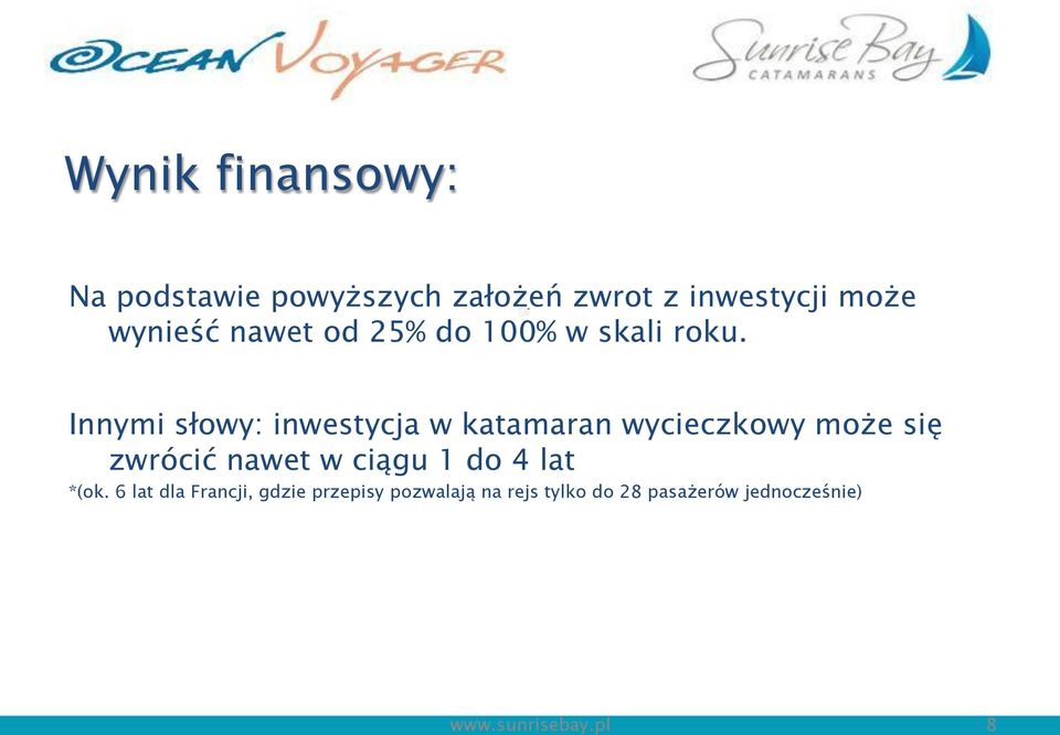 Innymi słowy: inwestycja w katamaran wycieczkowy może się zwrócić nawet w