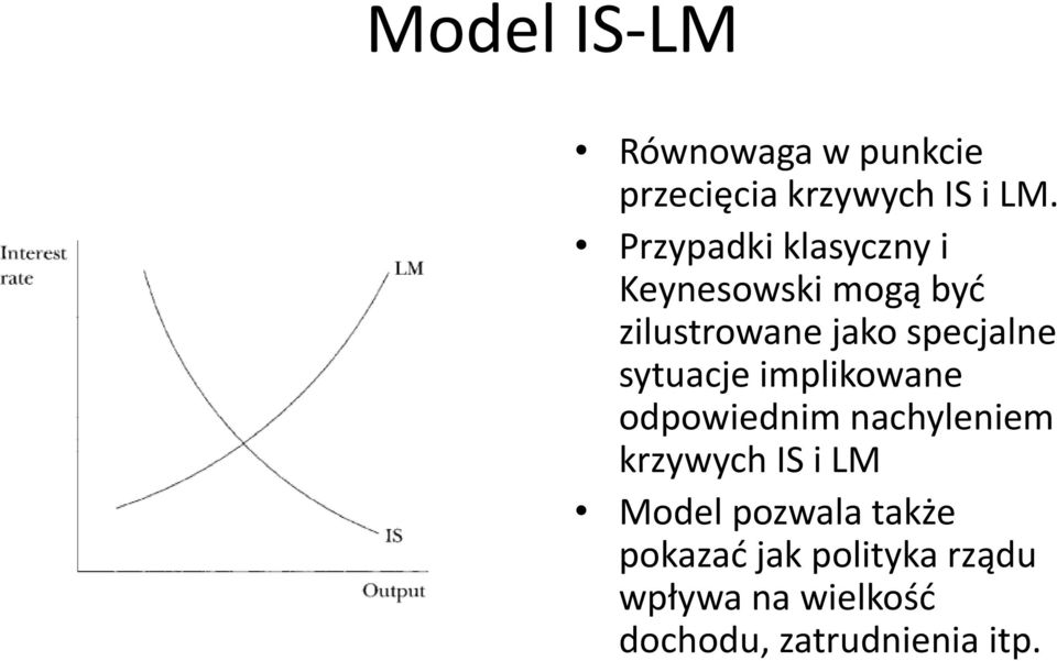 sytuacje implikowane odpowiednim nachyleniem krzywych IS i LM Model