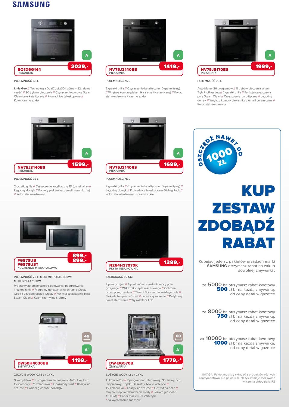 emalii ceramicznej // Kolor: stal nierdzewna + czarne szkło POJEMNOŚĆ 75 L uto Menu -20 programów // 11 trybów pieczenia w tym Tryb ProRoasting // 2 grzałki grilla // Funkcja czyszczenia parą Steam