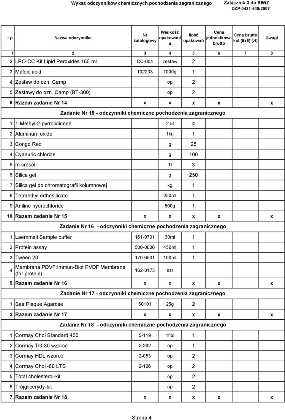Silic gel do chromtogrfii kolumnowej kg 1 8. Tetrethyl orthosilicte 250ml 1 9. Aniline hydrochloride 500g 1 10. Rzem zdnie 15 x x x x x 1. Lemmeli Smple buffer 161-0731 30ml 1 2.
