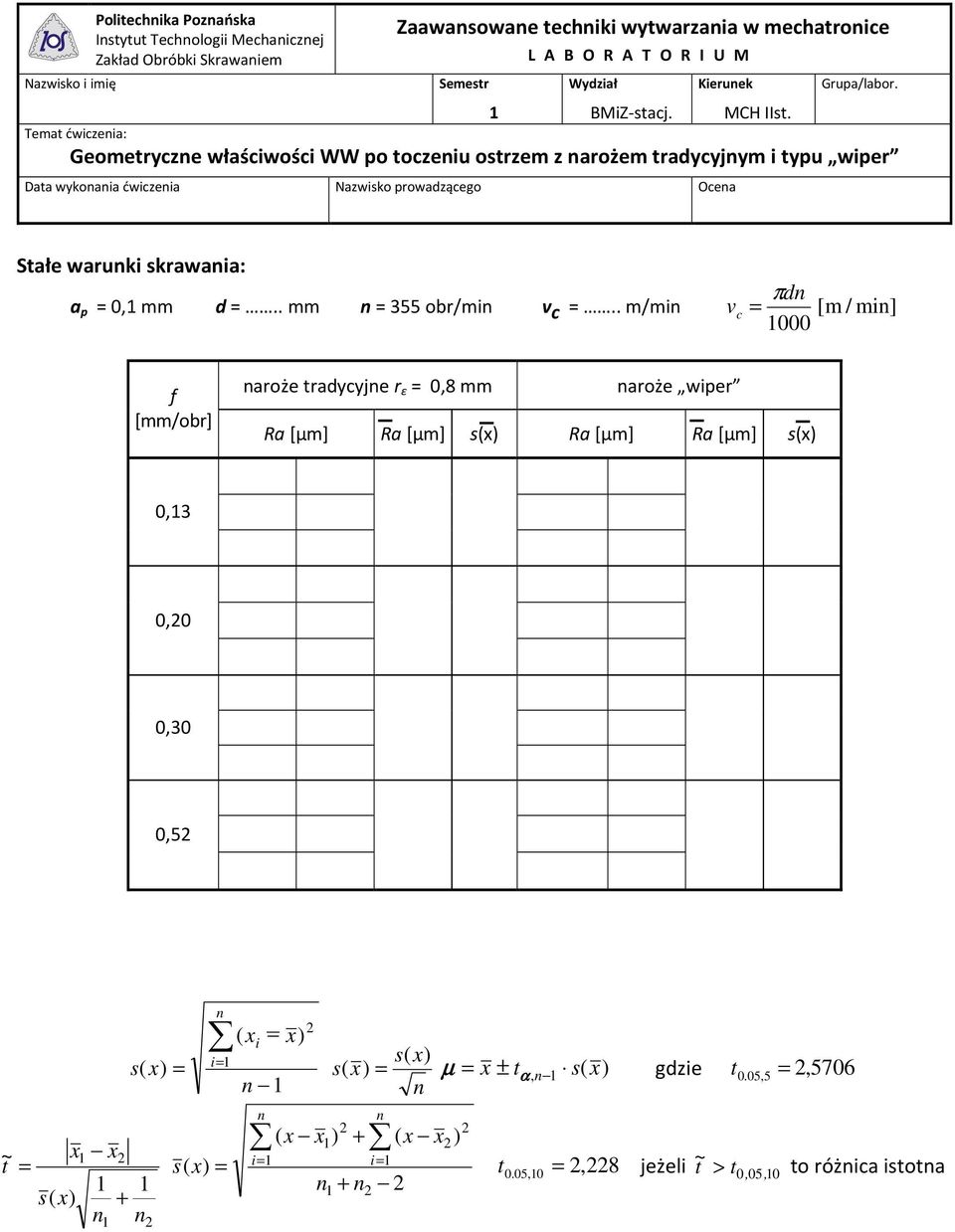 . mm n = 355 obr/min v c =.