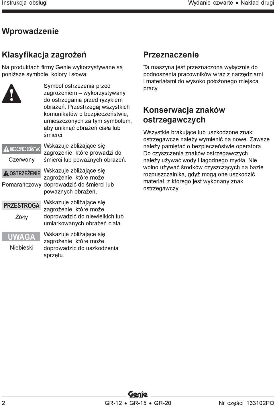 Przestrzegaj wszystkich komunikatów o bezpieczeństwie, umieszczonych za tym symbolem, aby uniknąć obrażeń ciała lub śmierci.