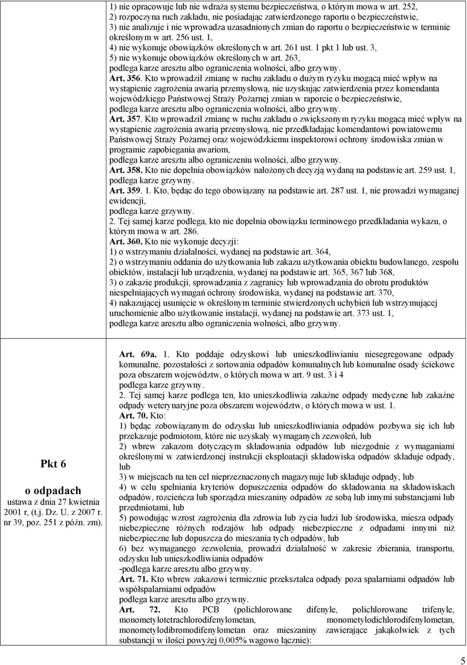 256 ust. 1, 4) nie wykonuje obowiązków określonych w art. 261 ust. 1 pkt 1 lub ust. 3, 5) nie wykonuje obowiązków określonych w art. 263, Art. 356.