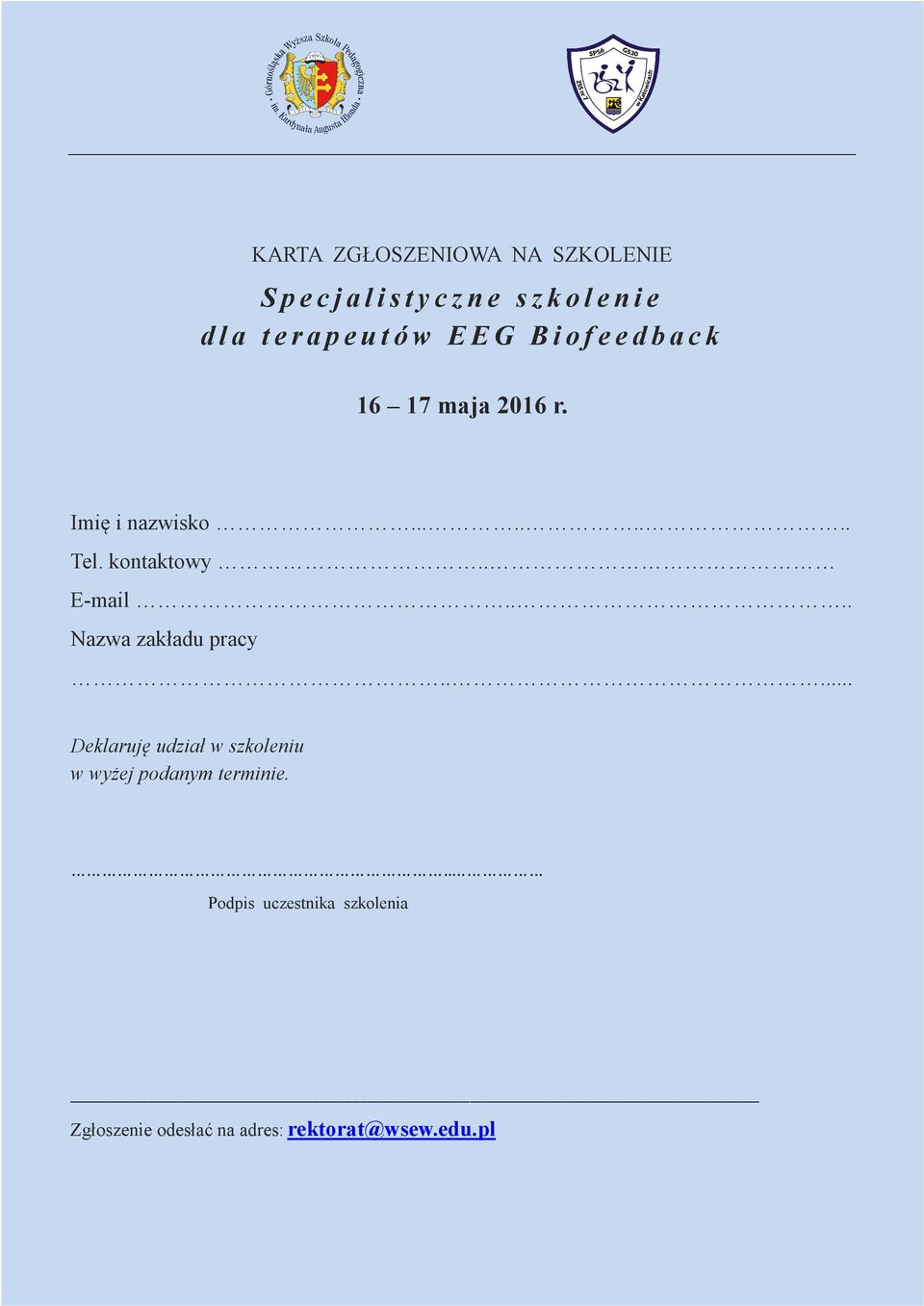 kontaktowy.. E-mail.... Nazwa zakładu pracy.